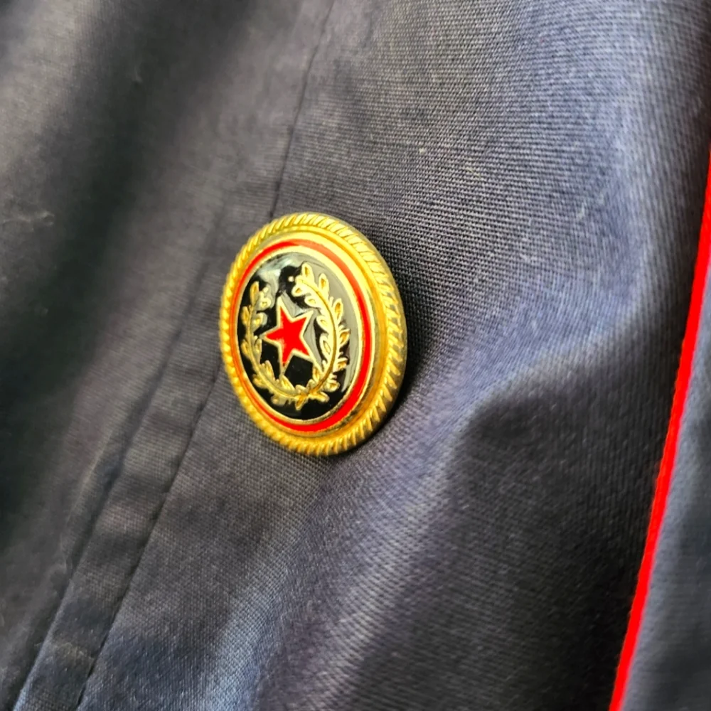 Vintage Italian Navy Blue & Red Trench Coat - Picture 6 of 13